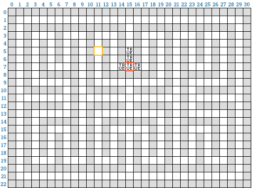 boolean array "discovered" with the newly discovered field (15,5)